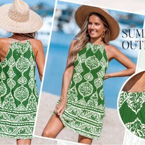 CUPSHE Women's Boho Mini Dress Halter Paisley Summer Casual Beach Dress XL NWT